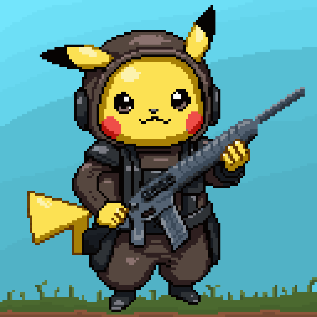 Soldier Pikachu – pixel art