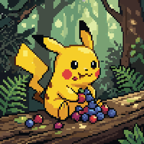 Pikachu eating berries